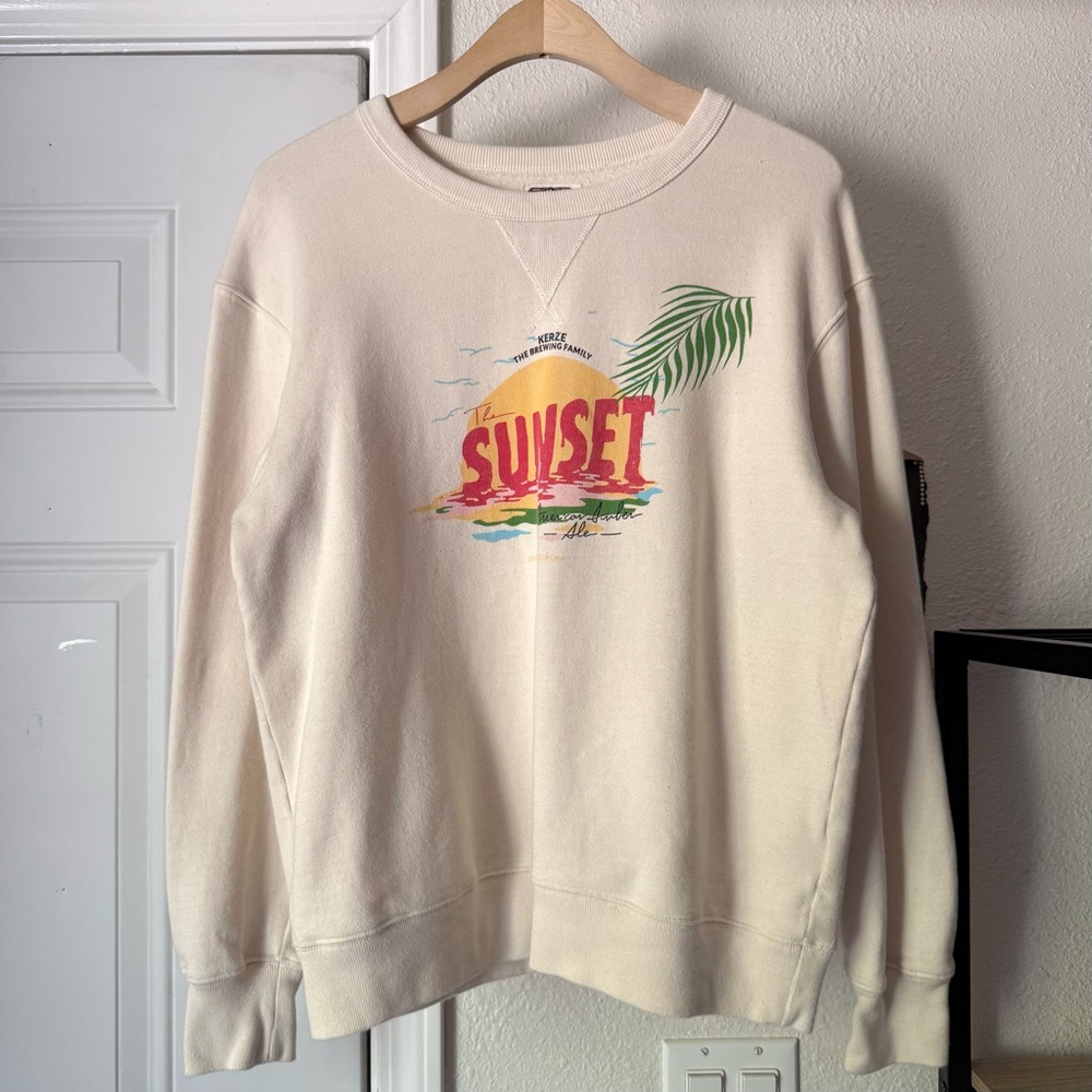 RED RUGGISON LAB cream cotton fleece knit graphic crew‎ neck pullover sweater